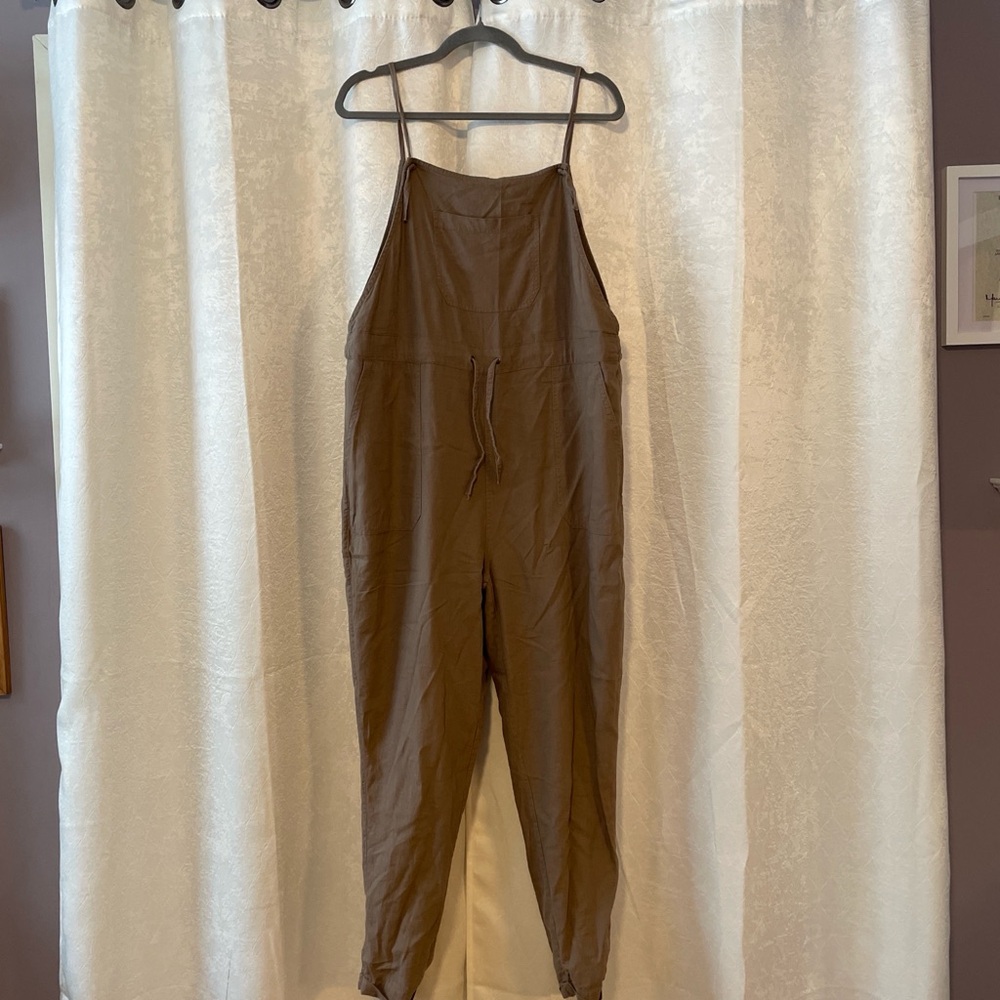 Fat Face Brown Linen-Blend Spaghetti Strap Jumpsuit